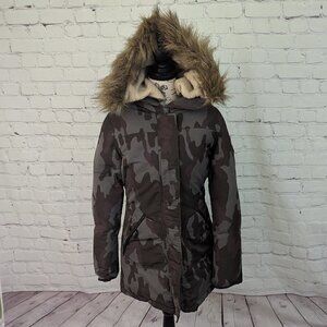 PAJAR CANADA Green Camo Feather Down Faux Fur Parka Sherpa S